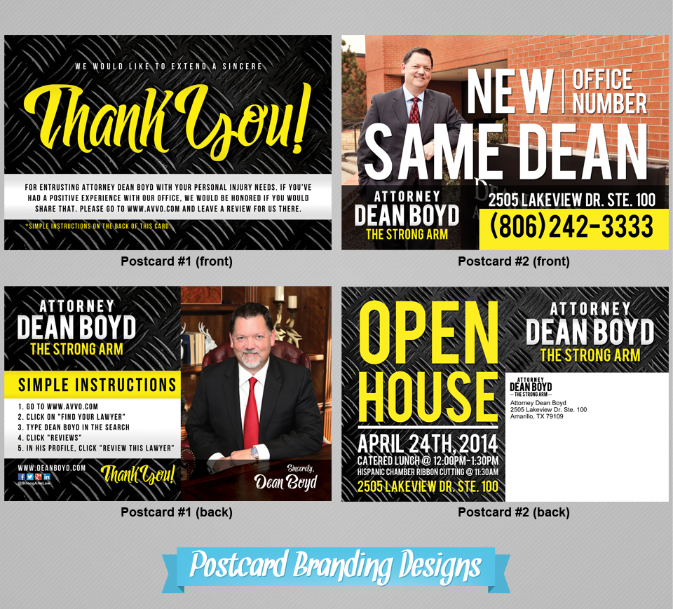 Postcard Branding Designs | Design, Branding, Advertising, & Marketing for Attorney Dean Boyd | Octane Studios Amarillo, TX